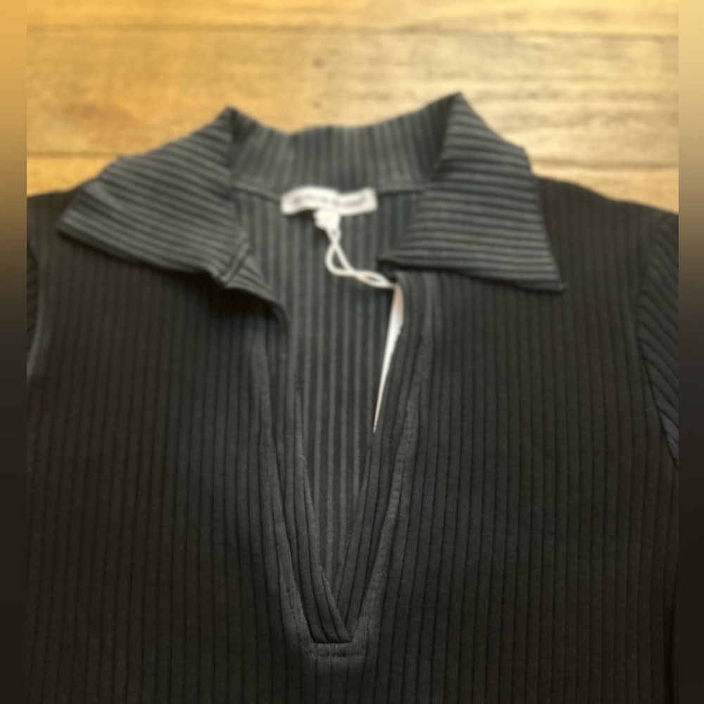 COTTON CITIZEN Ribbed Ibiza Polo Short Sleeve Tee Vintage Black in Small Preppy - Picture 11 of 12